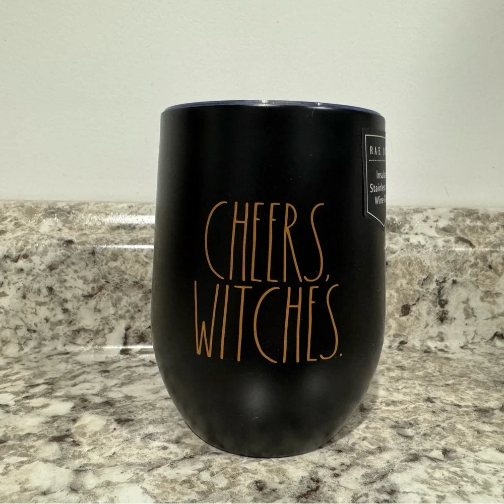 RAE DUNN CHEERS WITCHES HALLOWEEN INSULATED WINE GLASS-TUMBLER-CUP NWT!